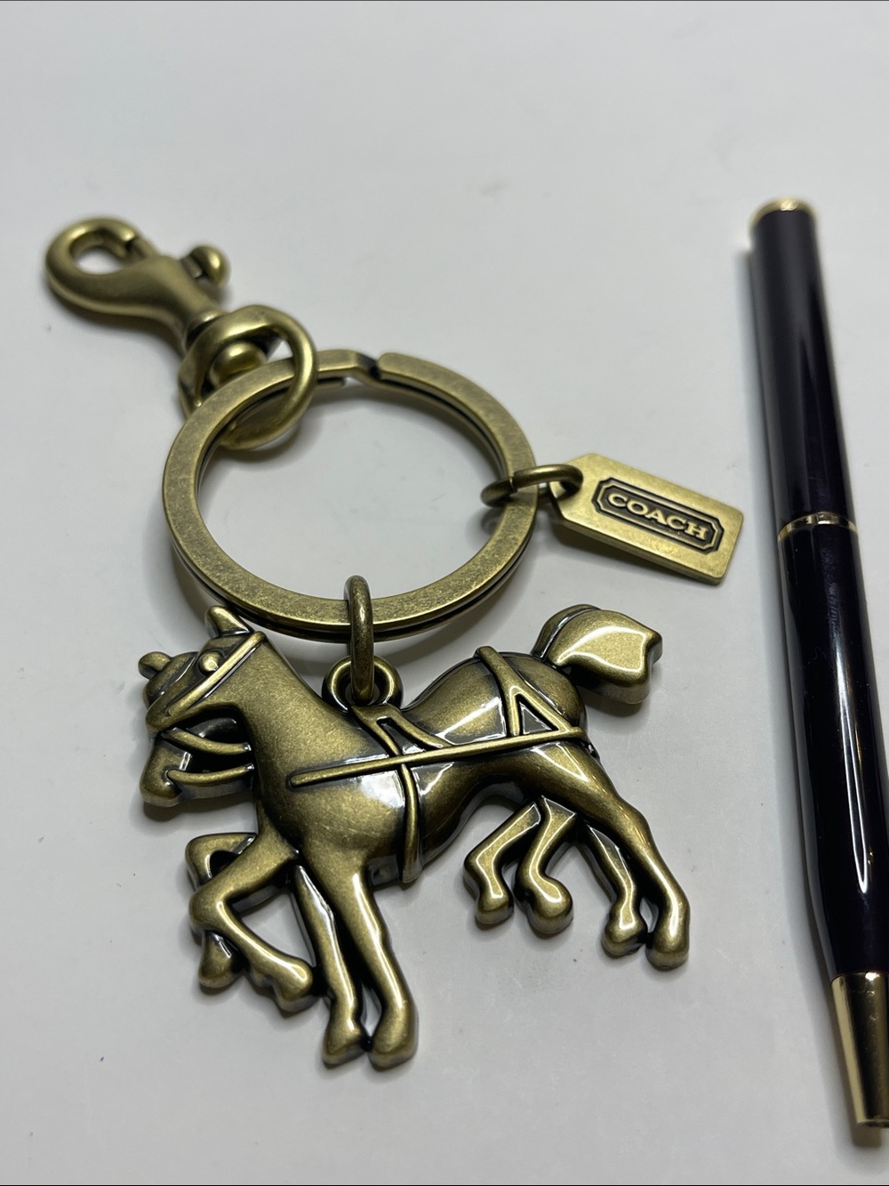 Coach Antique Brass Horse Key Ring/Bag Clip and Coach Pen